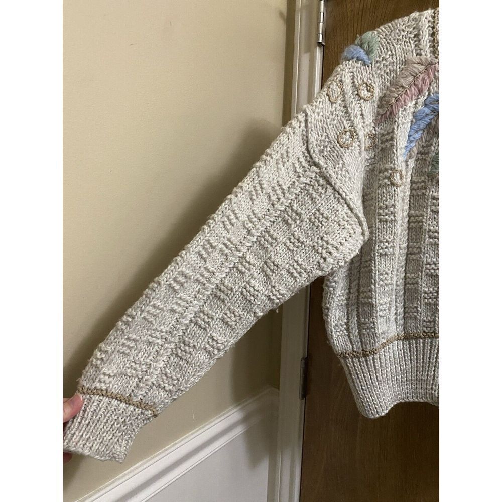 Vintage Liz Claiborne Hand Knit Wool Button-up Sweater Pastel Designs Grandma L - Picture 6 of 16